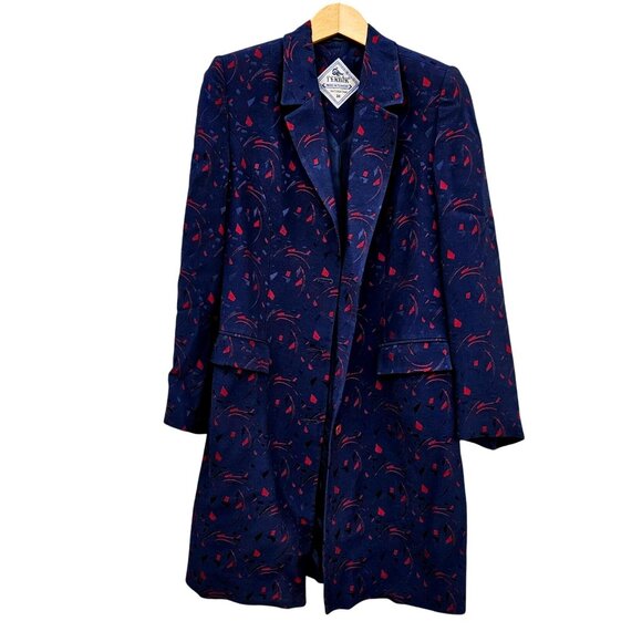 Vintage Turkish Tekbir Modest Coat 80s/90s Navy Red Woven Jacquard 6 8 38 - Picture 13 of 15